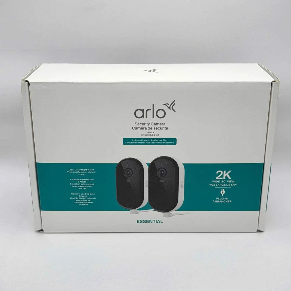 Arlo Essential 2K Indoor / Outdoor Security Cameras 2025 Wired 2-Pack White NEW